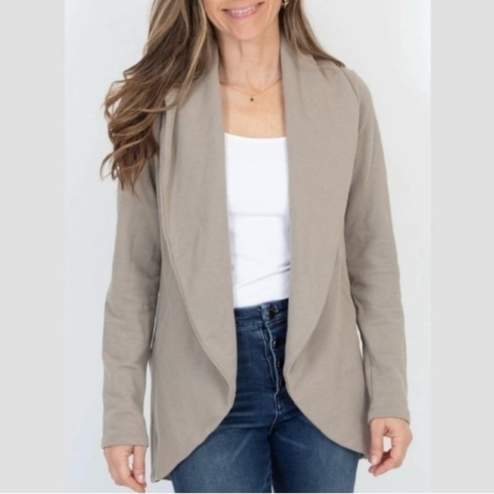 James Perse Cardigan Womens 2 Medium Beige French Terry Shawl Collar Open Scandi